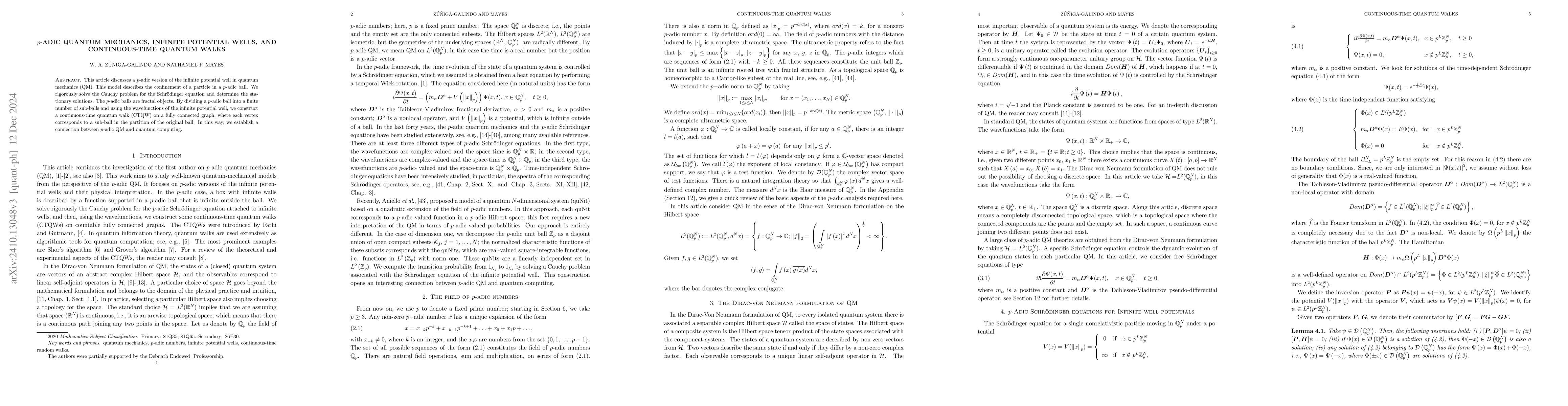 Thumbnail for p-Adic quantum mechanics, infinite potential wells, and continuous-time
  quantum walks
