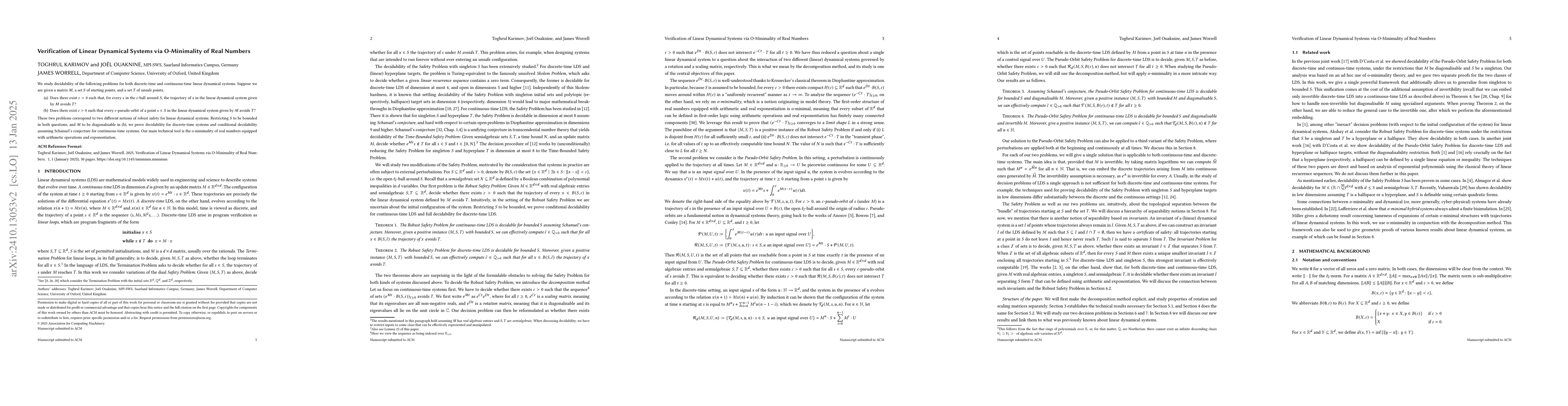 Thumbnail for Verification of Linear Dynamical Systems via O-Minimality of Real
  Numbers