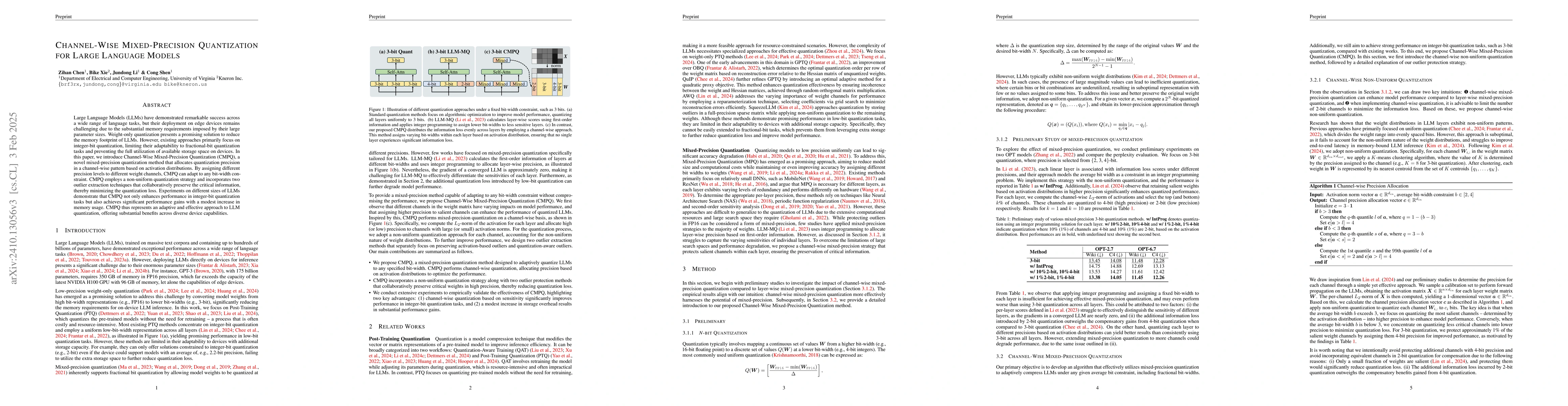 Thumbnail for Channel-Wise Mixed-Precision Quantization for Large Language Models