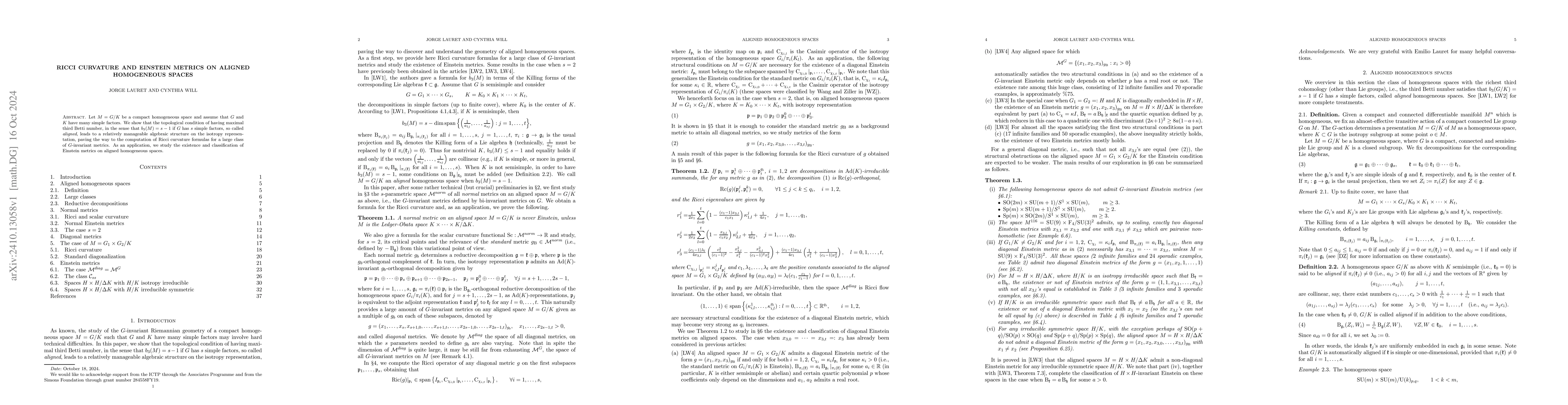 Thumbnail for Ricci curvature and Einstein metrics on aligned homogeneous spaces