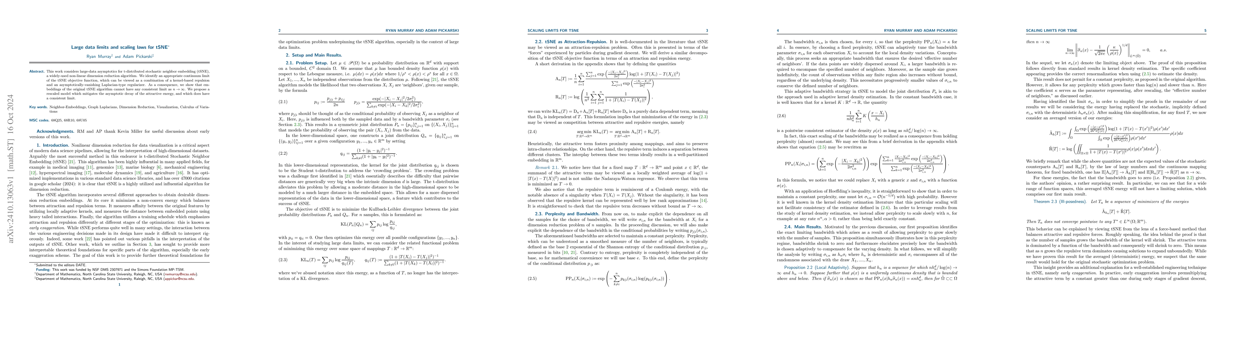 Thumbnail for Large data limits and scaling laws for tSNE