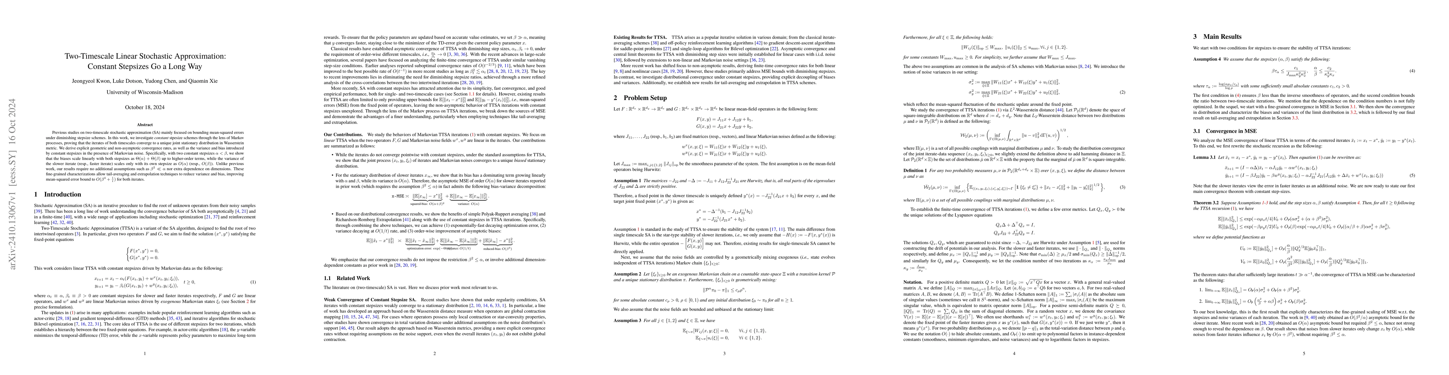 Thumbnail for Two-Timescale Linear Stochastic Approximation: Constant Stepsizes Go a
  Long Way