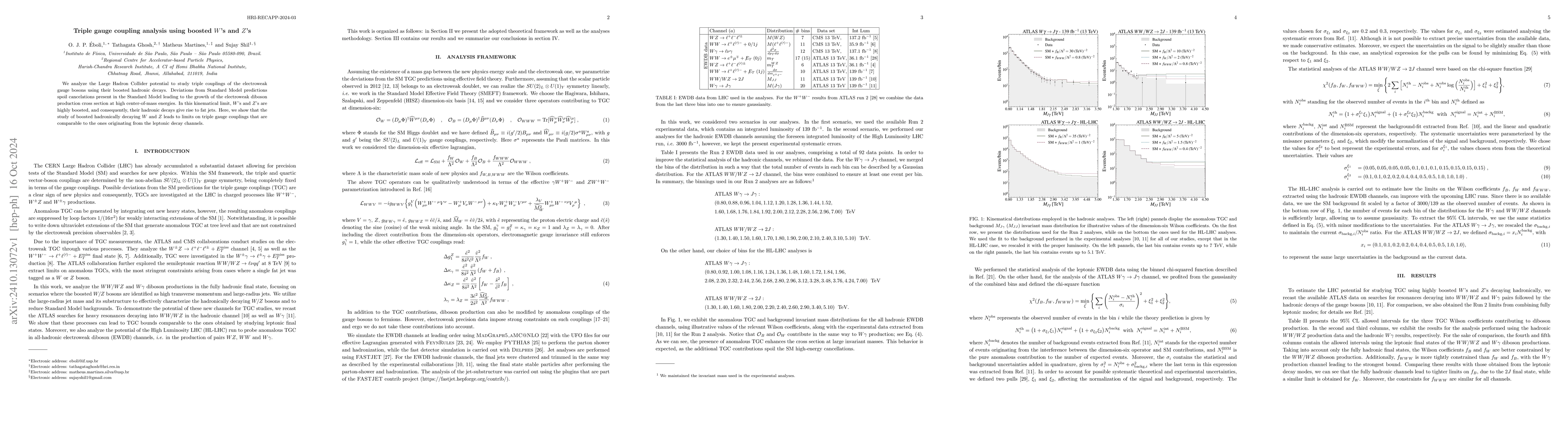 Thumbnail for Triple gauge coupling analysis using boosted $W$'s and $Z$'s