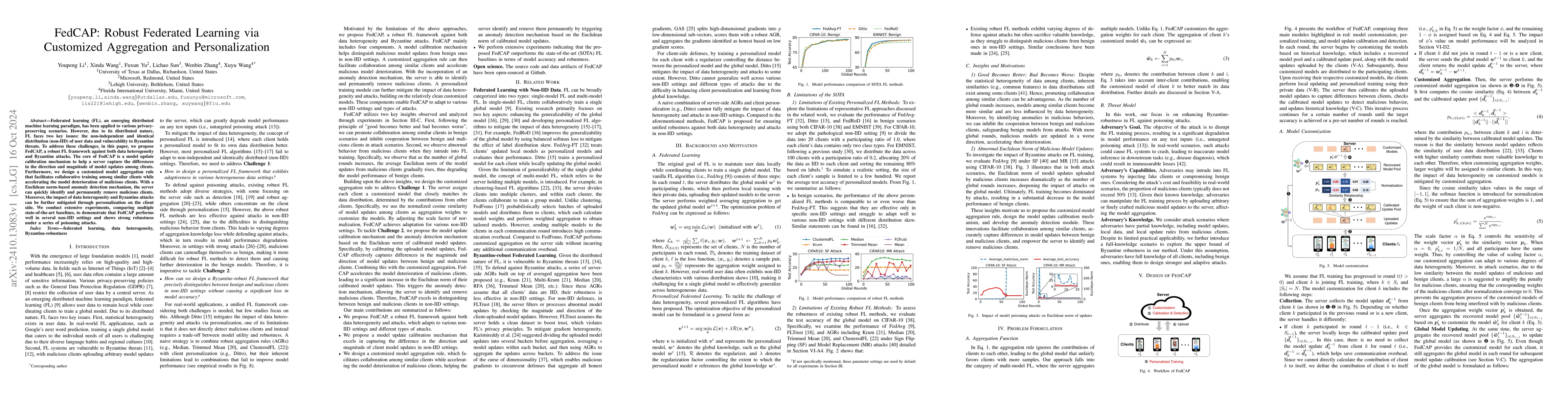 Thumbnail for FedCAP: Robust Federated Learning via Customized Aggregation and
  Personalization