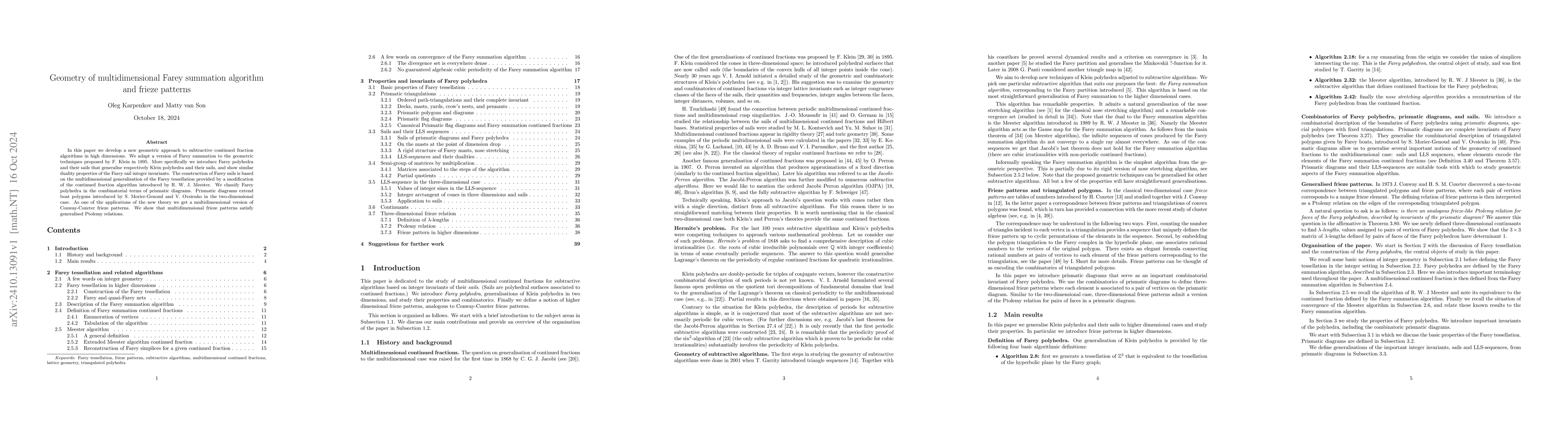 Thumbnail for Geometry of multidimensional Farey summation algorithm and frieze
  patterns