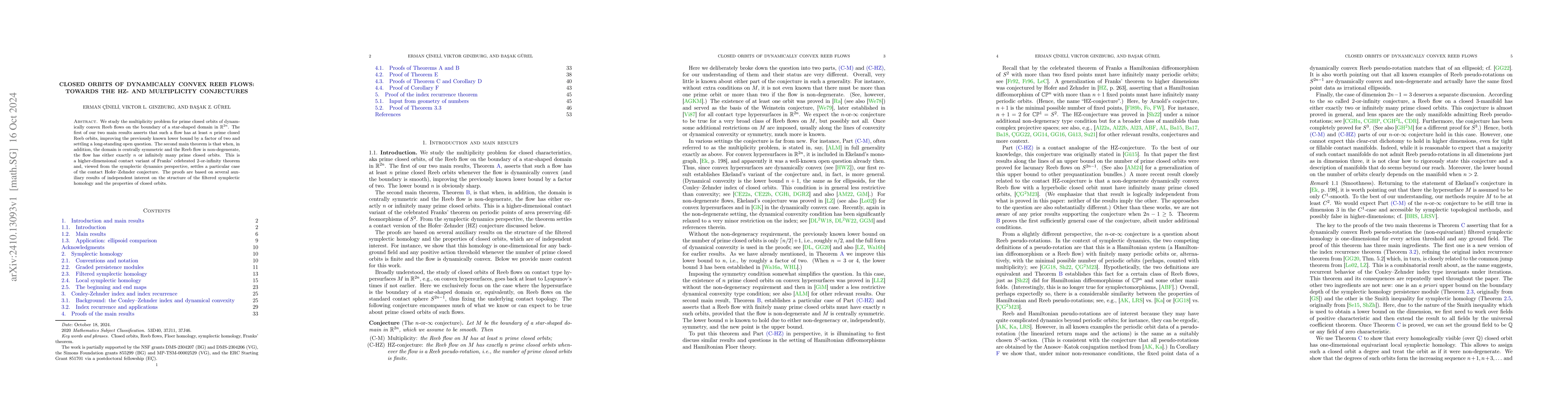 Thumbnail for Closed Orbits of Dynamically Convex Reeb Flows: Towards the HZ- and
  Multiplicity Conjectures