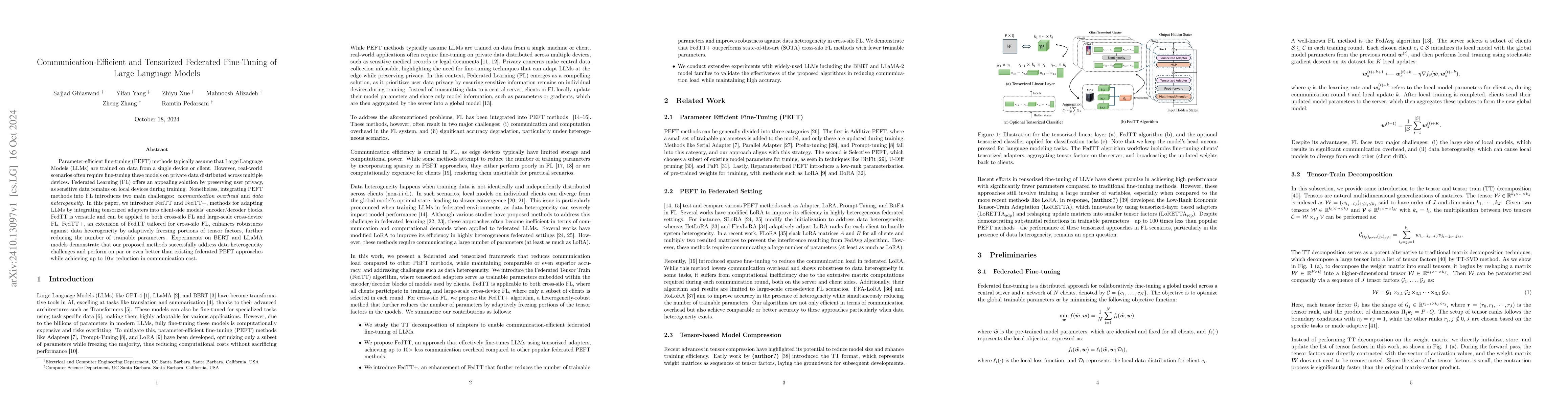 Thumbnail for Communication-Efficient and Tensorized Federated Fine-Tuning of Large
  Language Models
