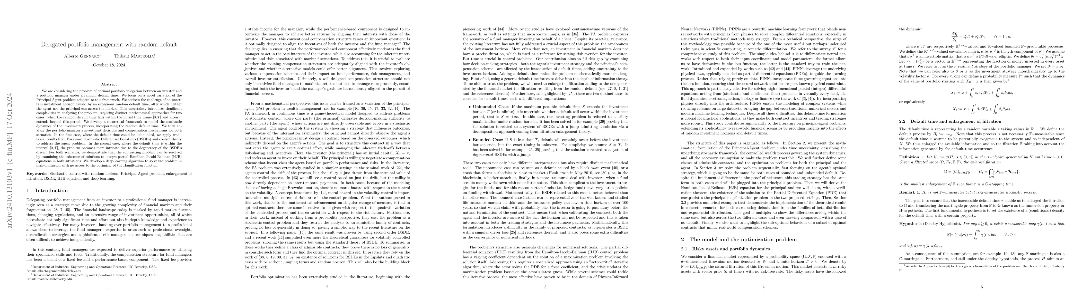 Thumbnail for Delegated portfolio management with random default