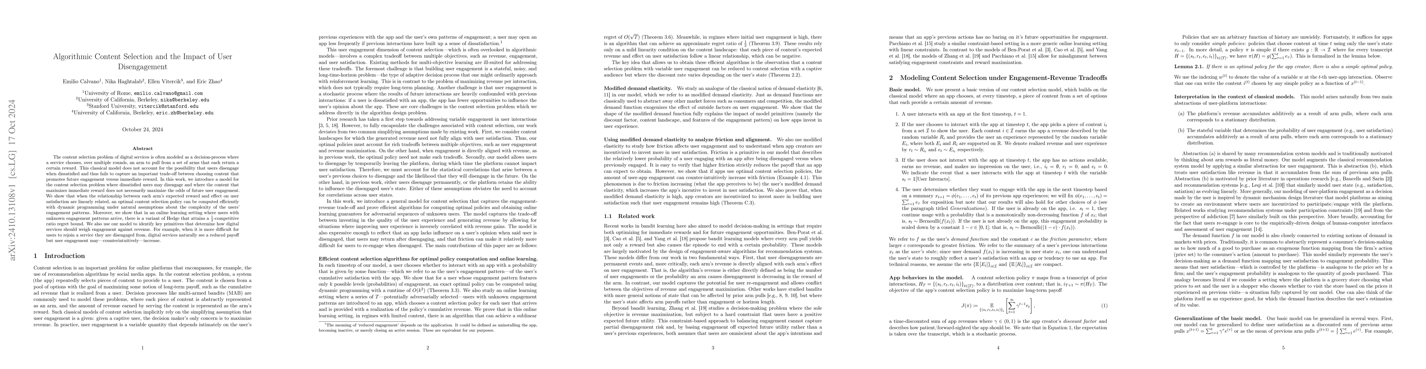 Thumbnail for Algorithmic Content Selection and the Impact of User Disengagement