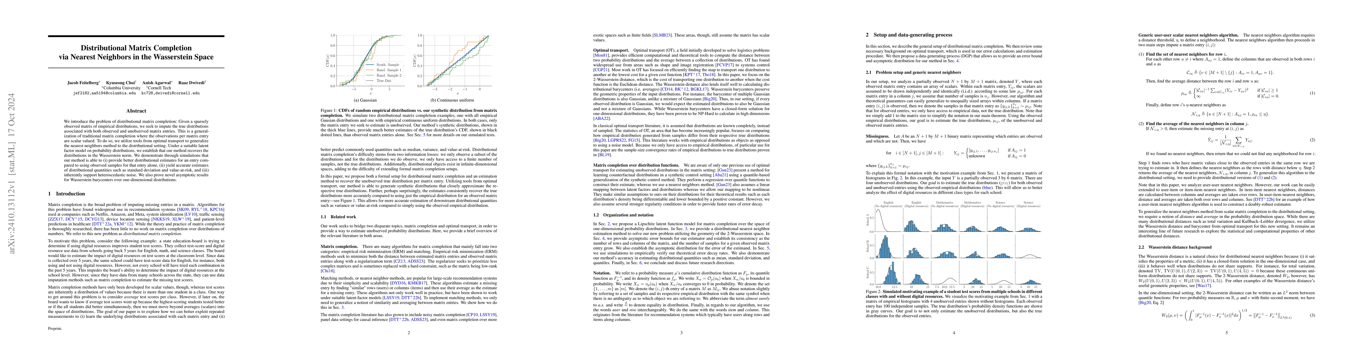 Thumbnail for Distributional Matrix Completion via Nearest Neighbors in the
  Wasserstein Space
