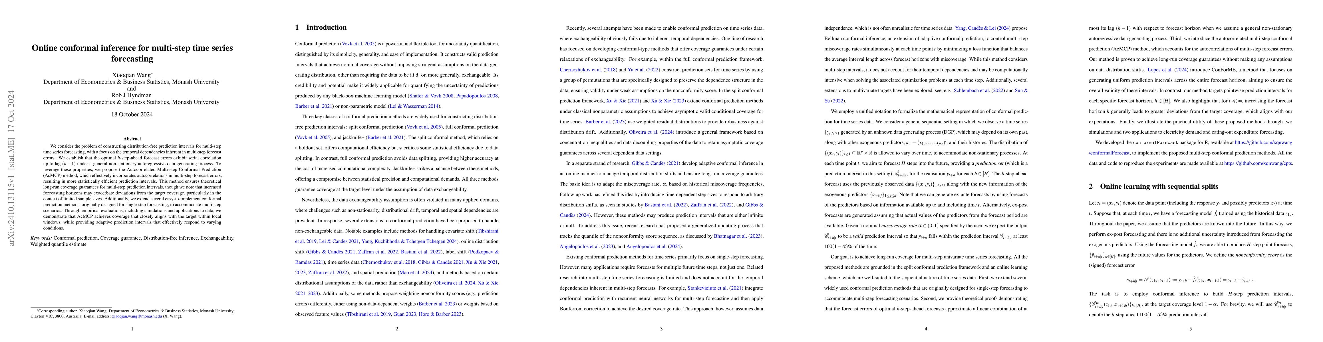 Thumbnail for Online conformal inference for multi-step time series forecasting
