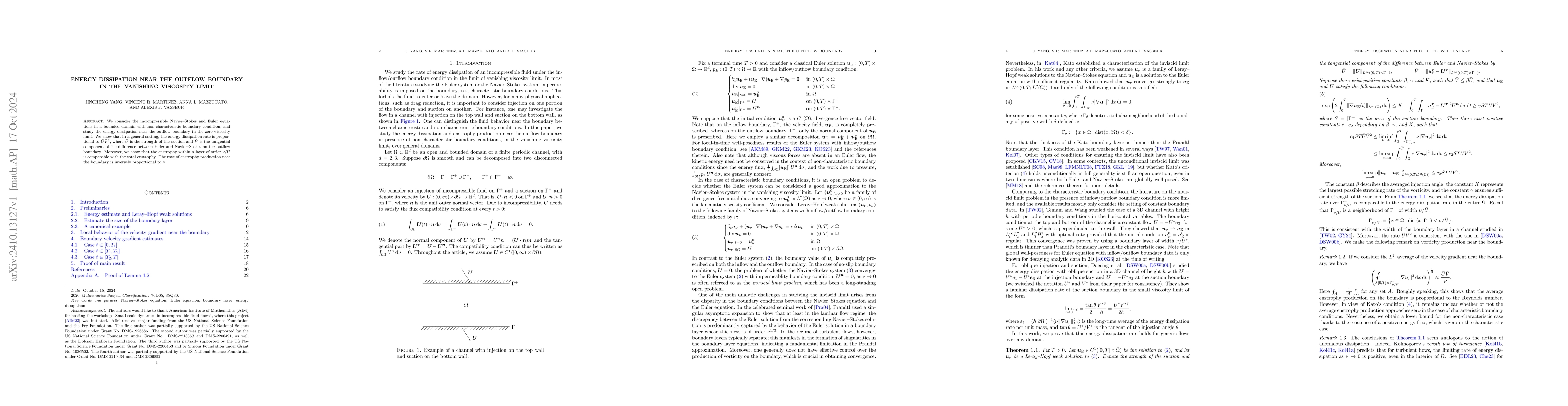 Thumbnail for Energy dissipation near the outflow boundary in the vanishing viscosity
  limit