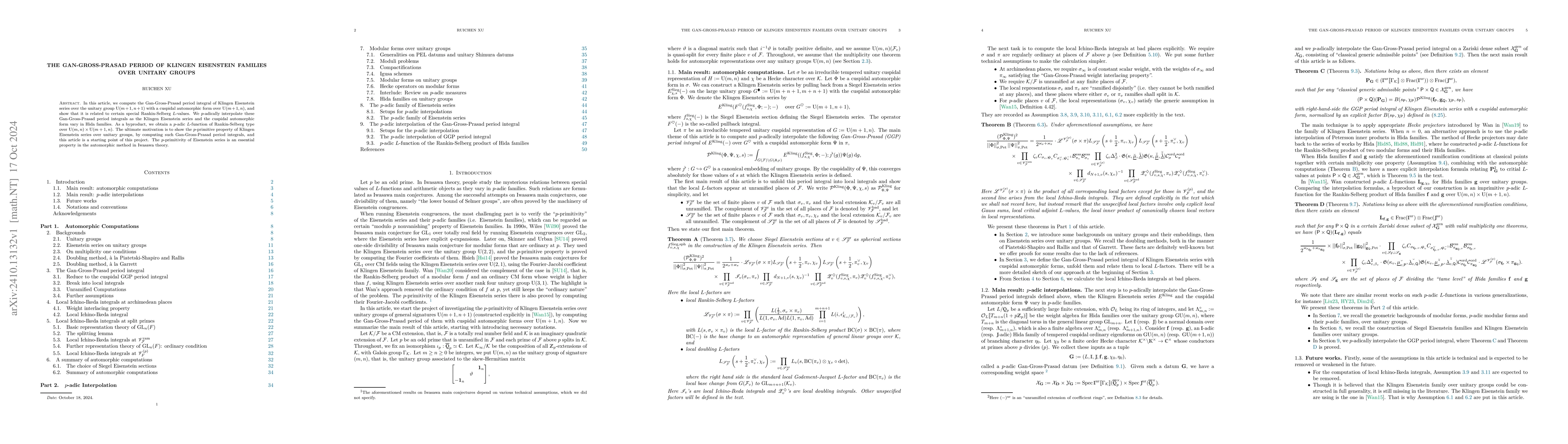 Thumbnail for The Gan-Gross-Prasad period of Klingen Eisenstein families over unitary
  groups