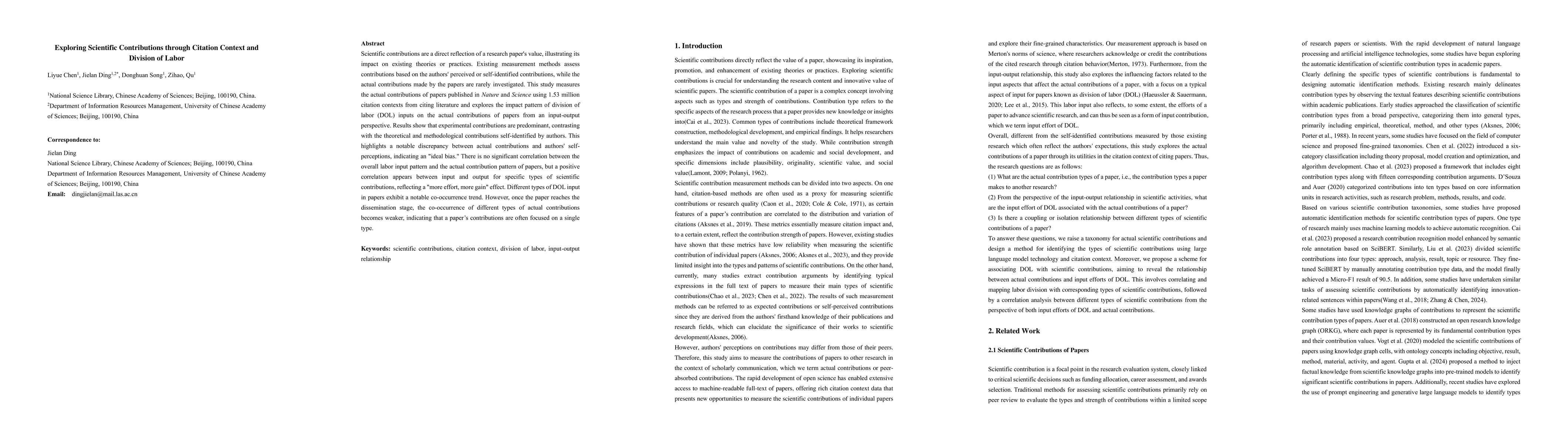 Thumbnail for Exploring Scientific Contributions through Citation Context and Division
  of Labor