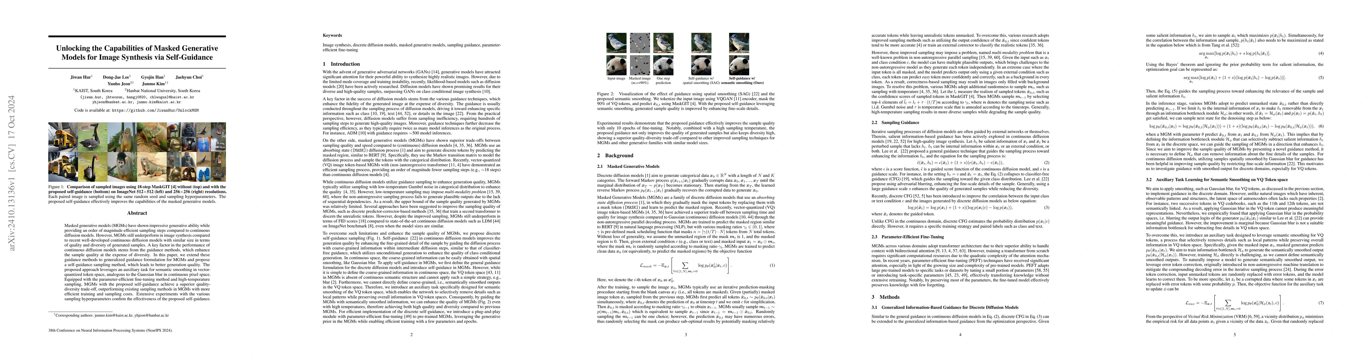 Thumbnail for Unlocking the Capabilities of Masked Generative Models for Image
  Synthesis via Self-Guidance