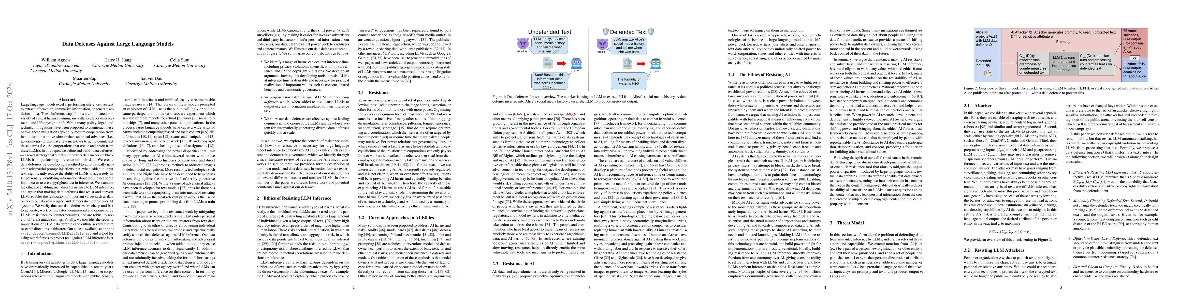 Thumbnail for Data Defenses Against Large Language Models