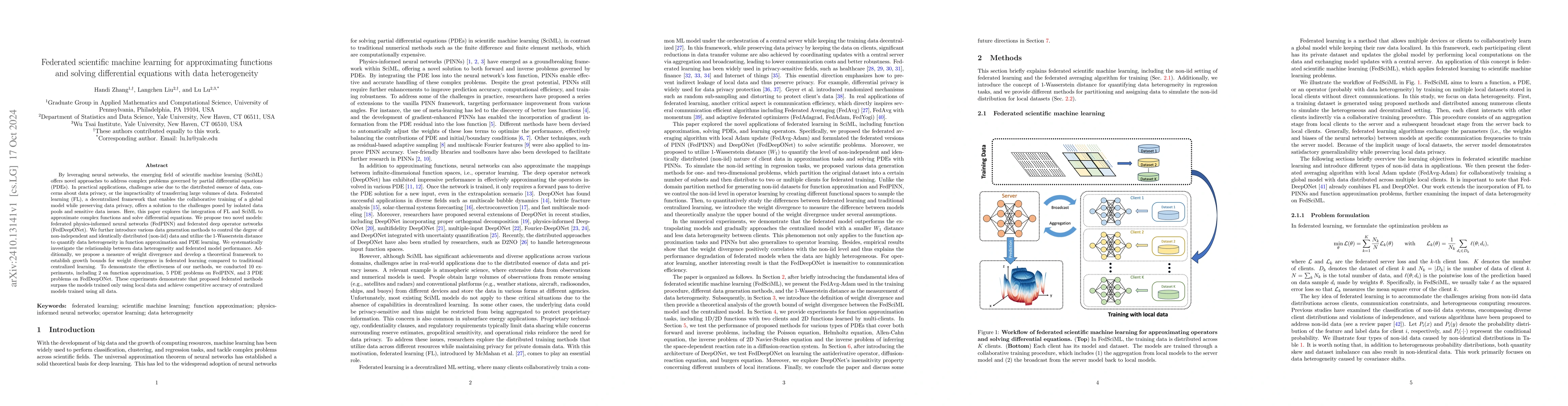 Thumbnail for Federated scientific machine learning for approximating functions and
  solving differential equations with data heterogeneity