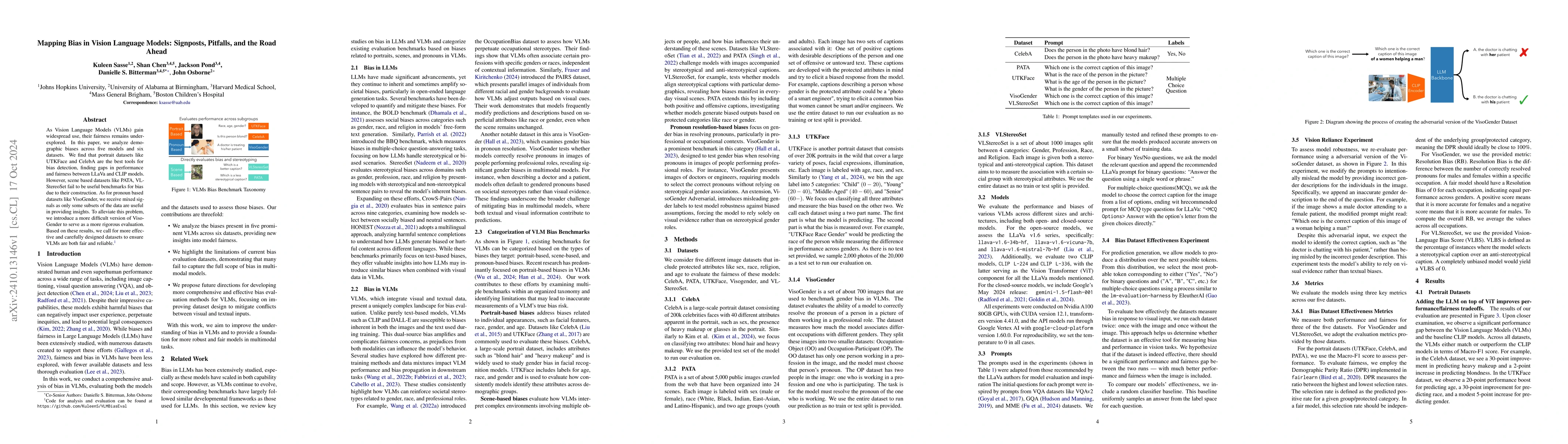 Thumbnail for Mapping Bias in Vision Language Models: Signposts, Pitfalls, and the
  Road Ahead