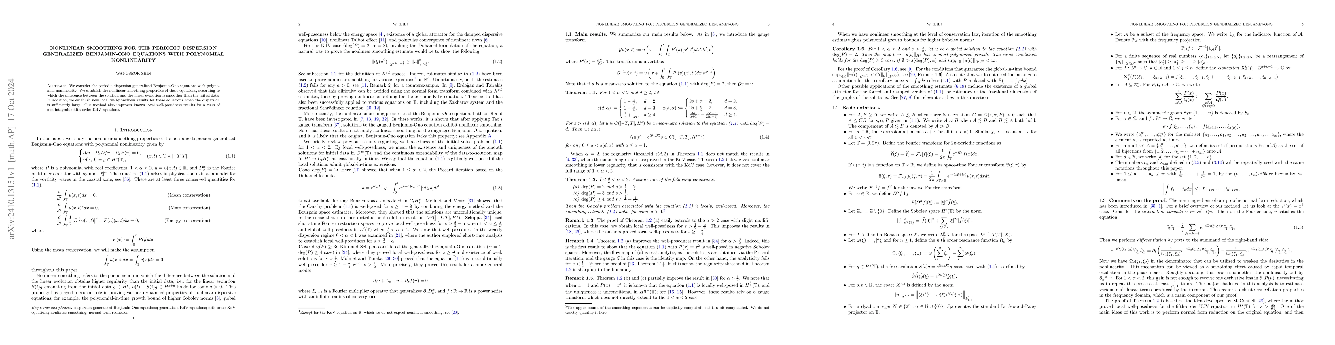 Thumbnail for Nonlinear smoothing for the periodic dispersion generalized Benjamin-Ono
  equations with polynomial nonlinearity