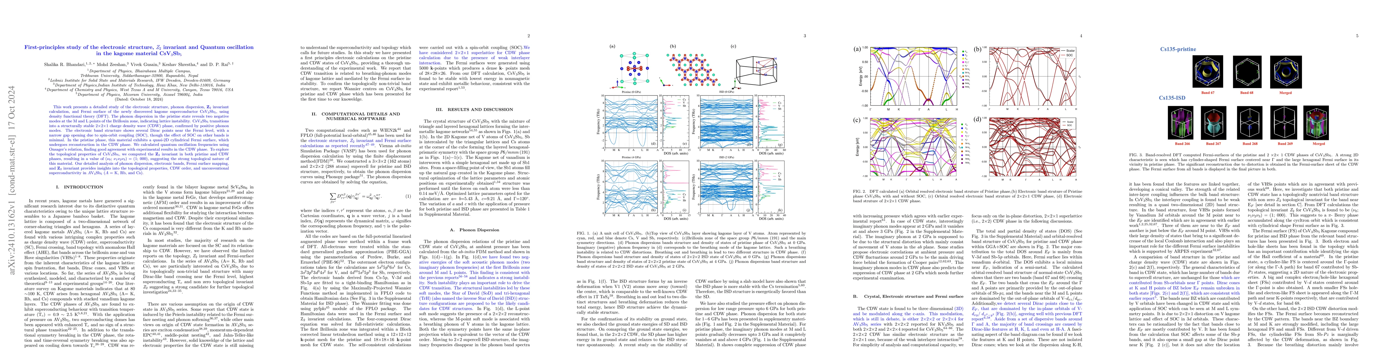 Thumbnail for First-principles study of the electronic structure, Z2 invariant and
  quantum oscillation in the kagome material CsV3Sb5