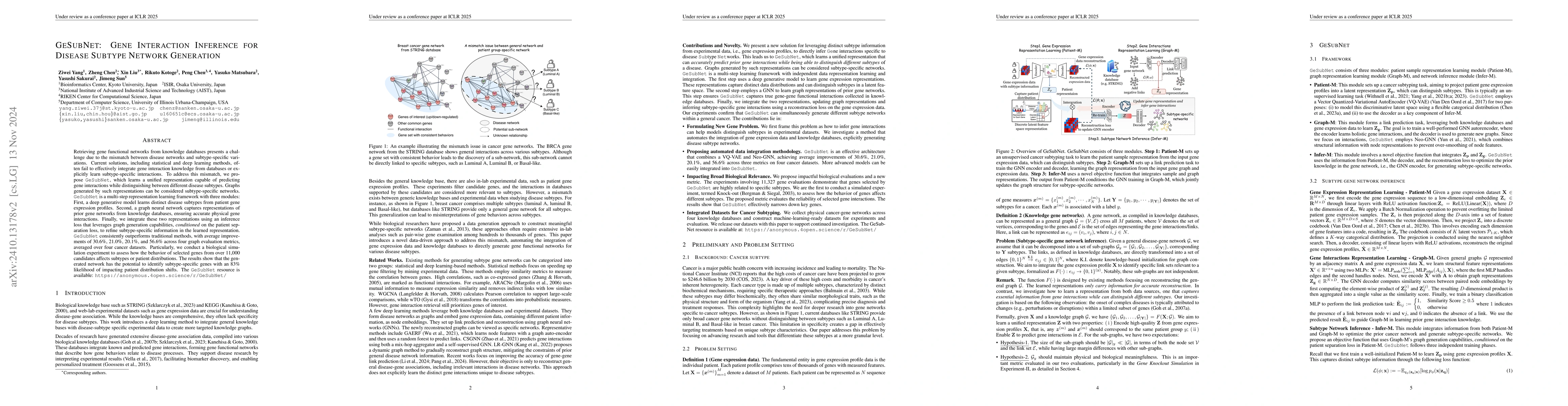 Thumbnail for GeSubNet: Gene Interaction Inference for Disease Subtype Network
  Generation