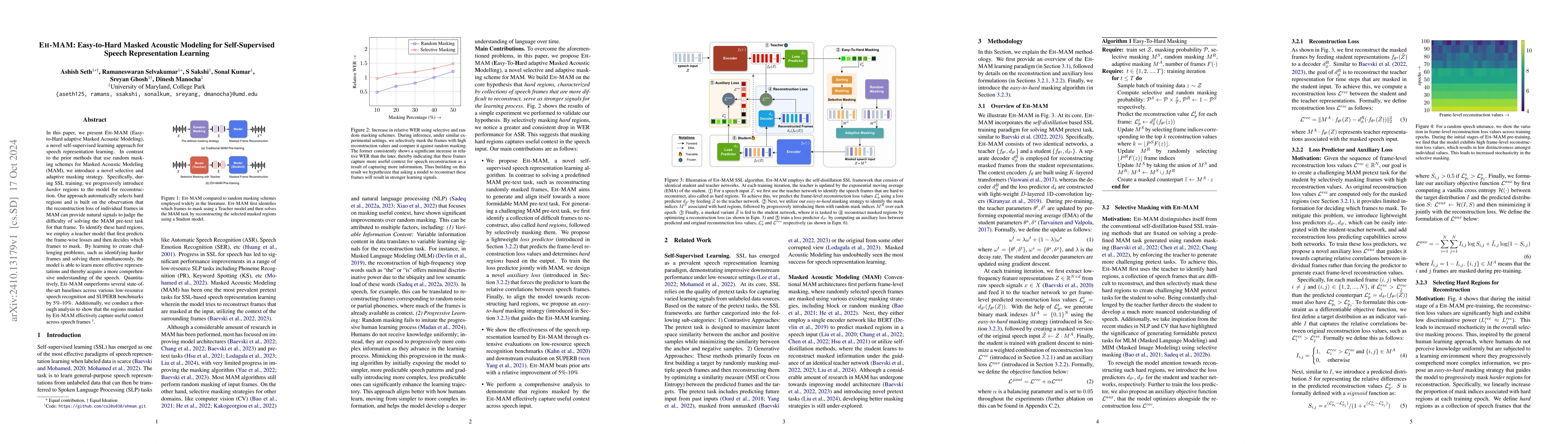 Thumbnail for EH-MAM: Easy-to-Hard Masked Acoustic Modeling for Self-Supervised Speech
  Representation Learning