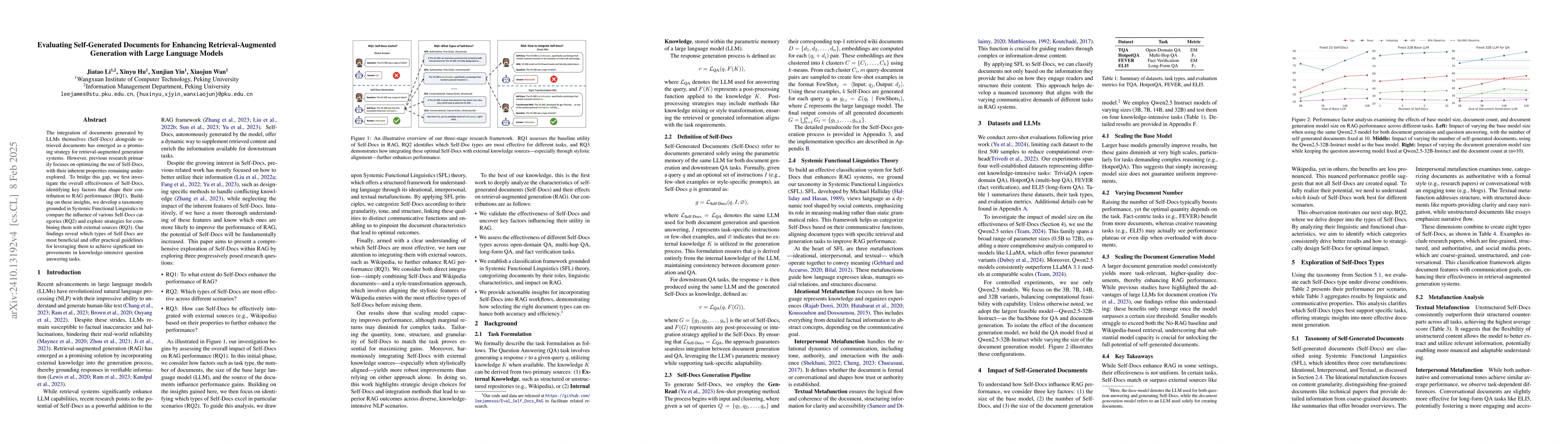 Thumbnail for Evaluating Self-Generated Documents for Enhancing Retrieval-Augmented
  Generation with Large Language Models