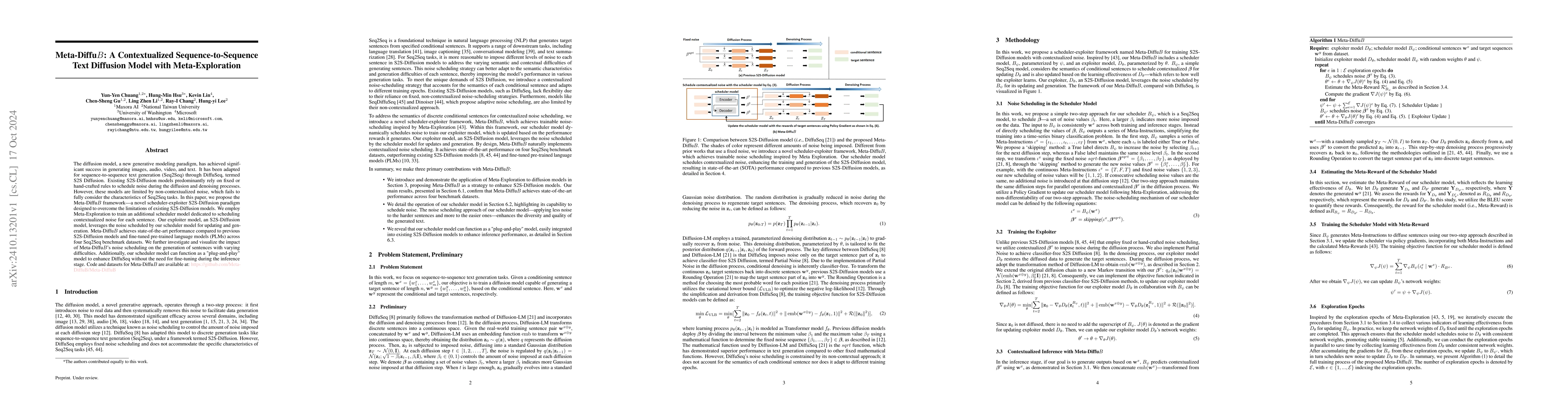 Thumbnail for Meta-DiffuB: A Contextualized Sequence-to-Sequence Text Diffusion Model
  with Meta-Exploration