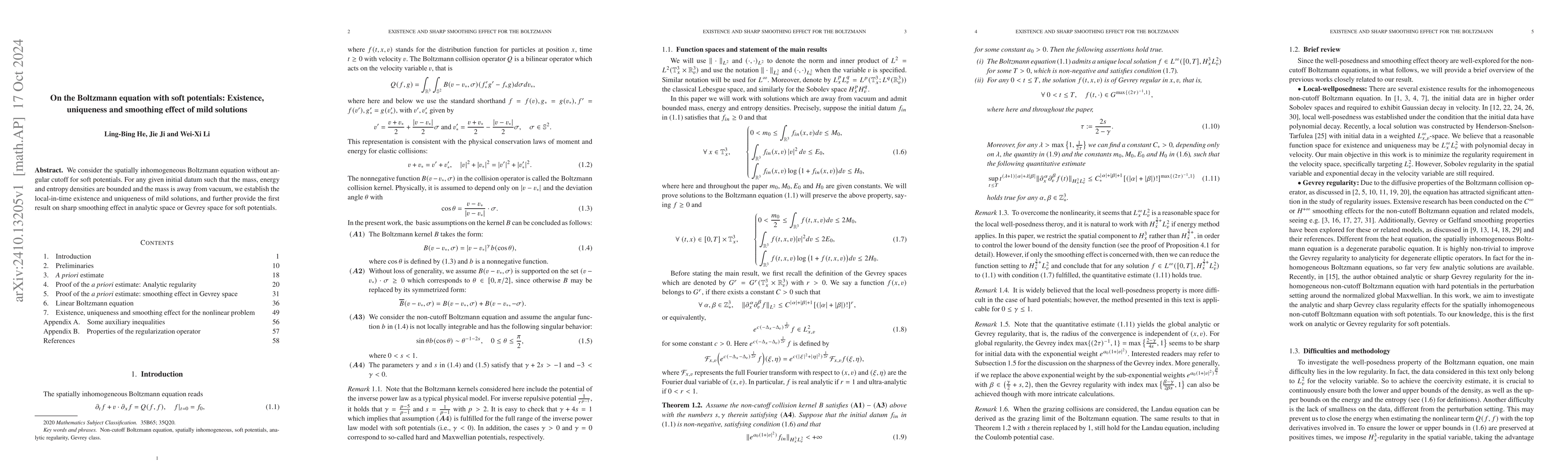 Thumbnail for On the Boltzmann equation with soft potentials: Existence, uniqueness
  and smoothing effect of mild solutions