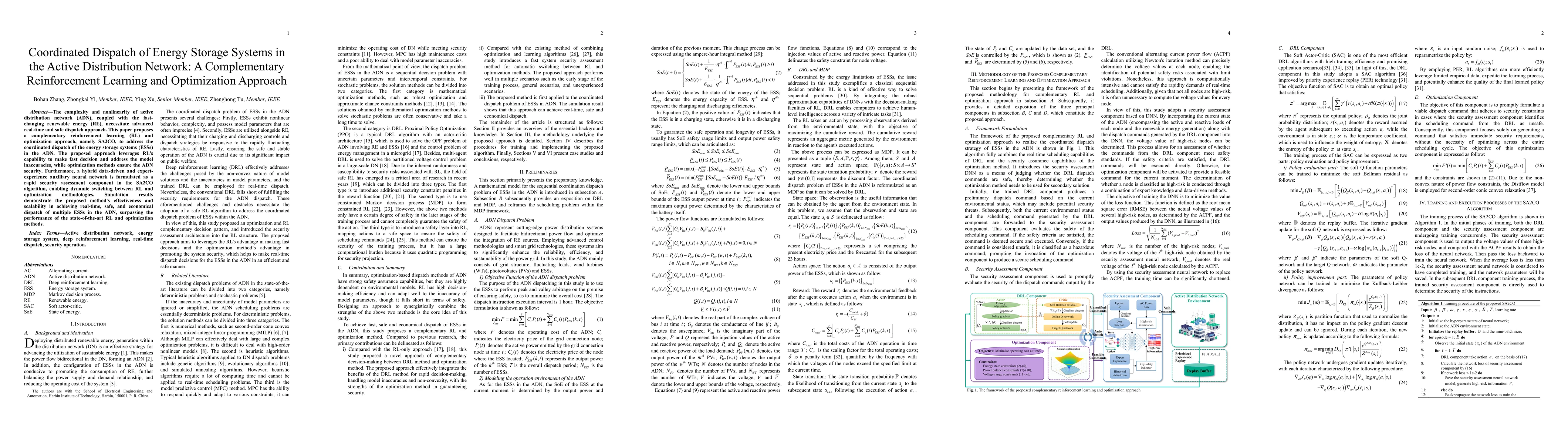 Thumbnail for Coordinated Dispatch of Energy Storage Systems in the Active
  Distribution Network: A Complementary Reinforcement Learning and Optimization
  Approach