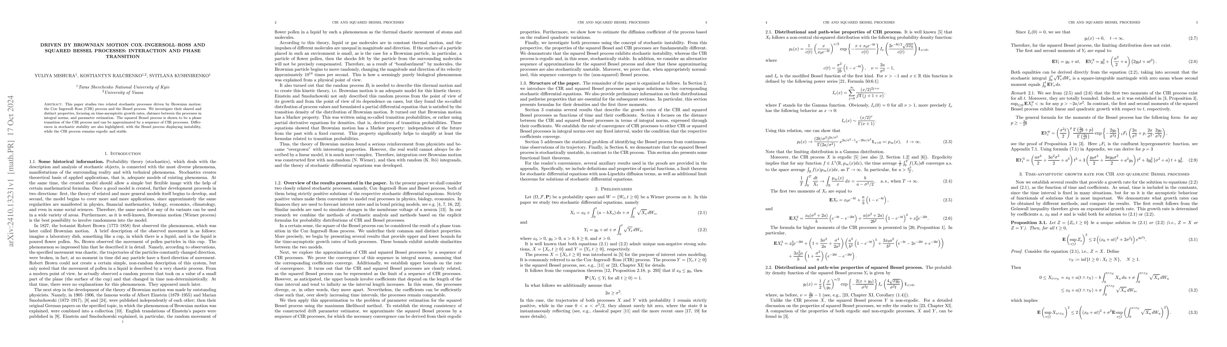 Thumbnail for Driven by Brownian motion Cox-Ingersoll-Ross and squared Bessel
  processes: interaction and phase transition