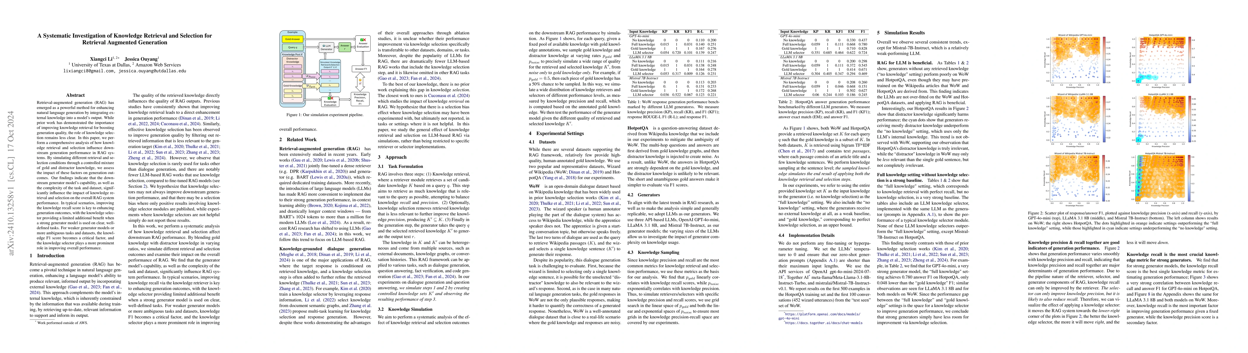 Thumbnail for A Systematic Investigation of Knowledge Retrieval and Selection for
  Retrieval Augmented Generation