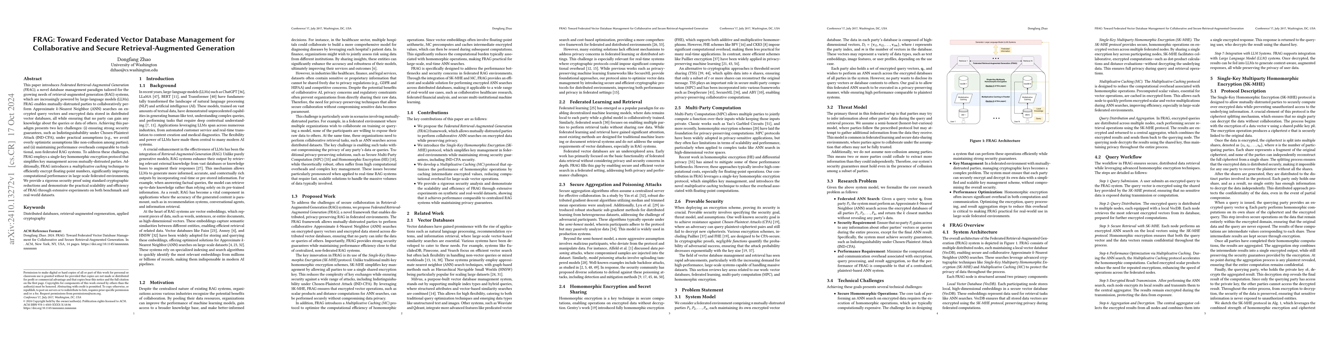 Thumbnail for FRAG: Toward Federated Vector Database Management for Collaborative and
  Secure Retrieval-Augmented Generation