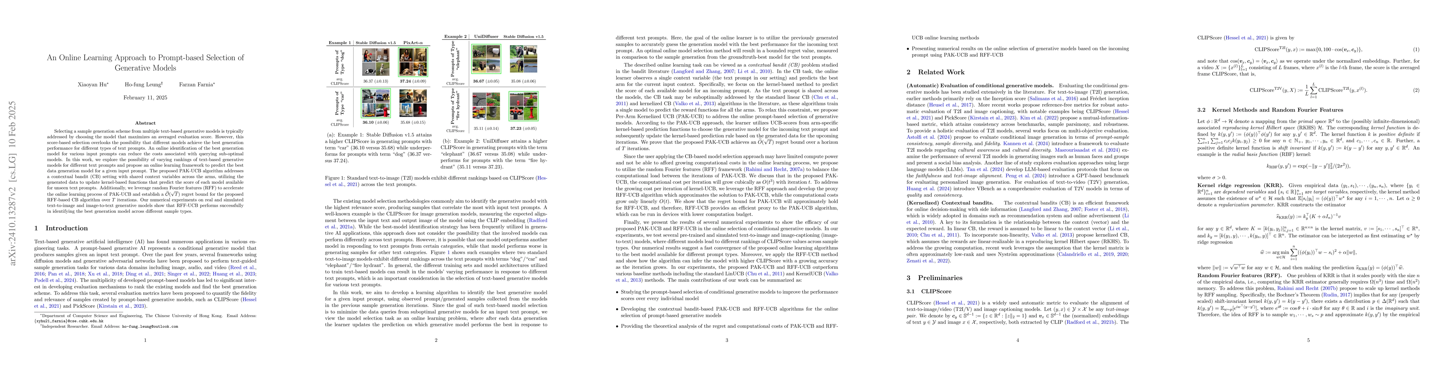 Thumbnail for An Online Learning Approach to Prompt-based Selection of Generative
  Models