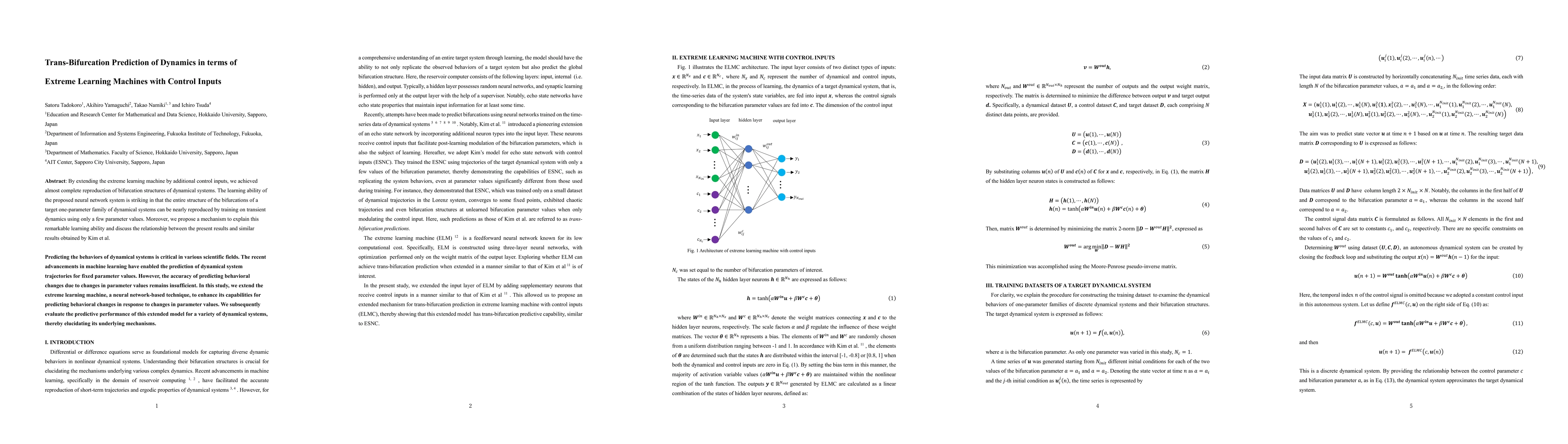 Thumbnail for Trans-Bifurcation Prediction of Dynamics in terms of Extreme Learning
  Machines with Control Inputs