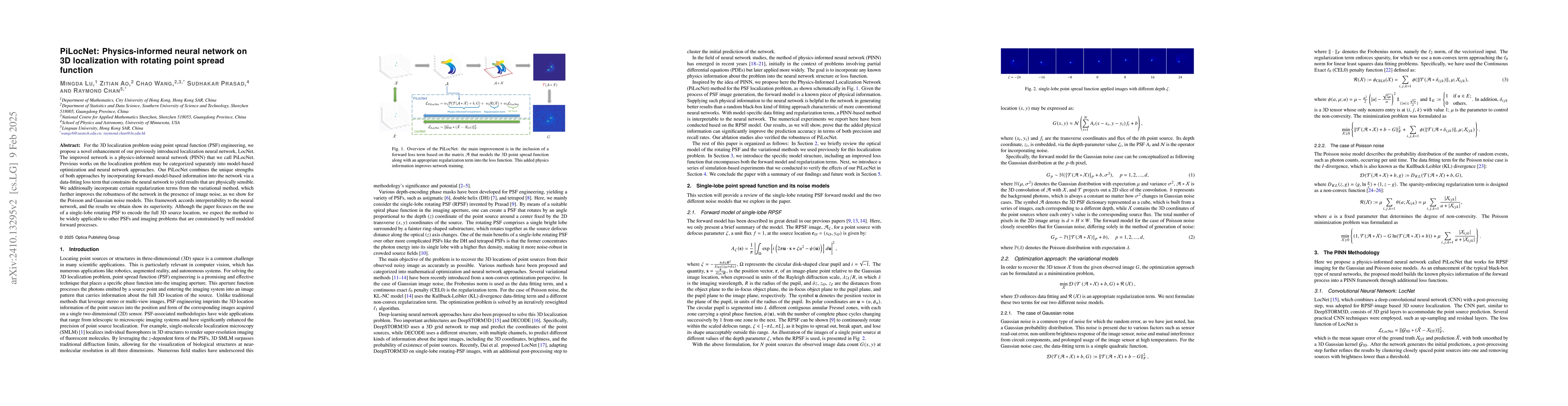 Thumbnail for PiLocNet: Physics-informed neural network on 3D localization with
  rotating point spread function