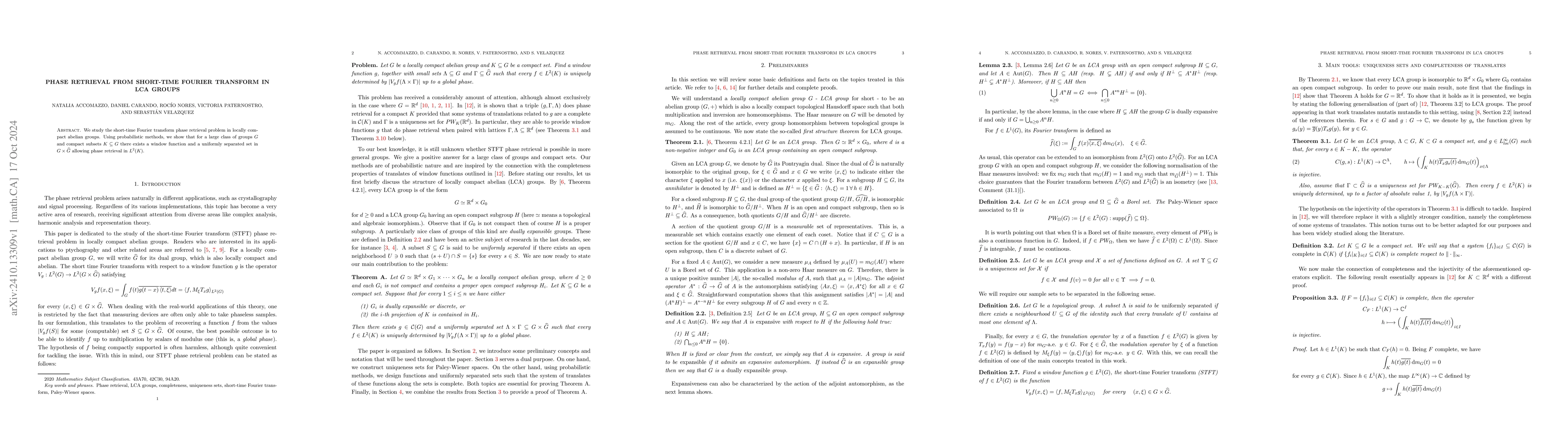 Thumbnail for Phase retrieval from short-time Fourier transform in LCA groups
