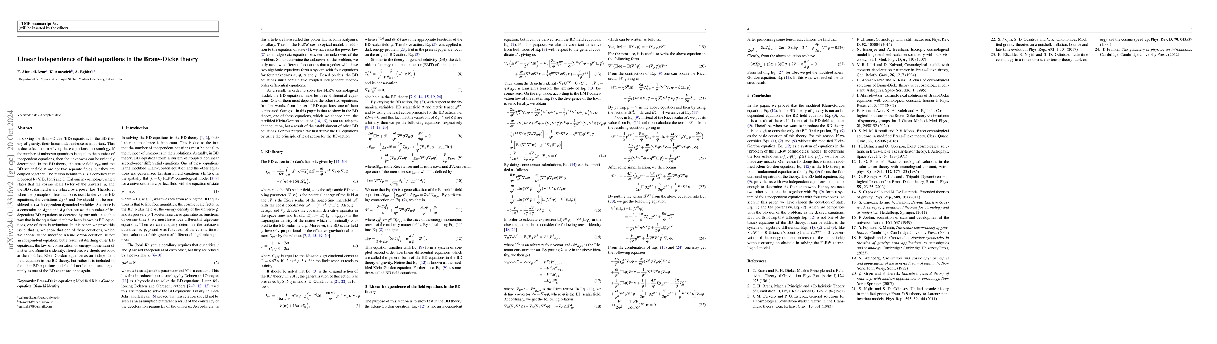 Thumbnail for Linear independence of field equations in the Brans-Dicke theory