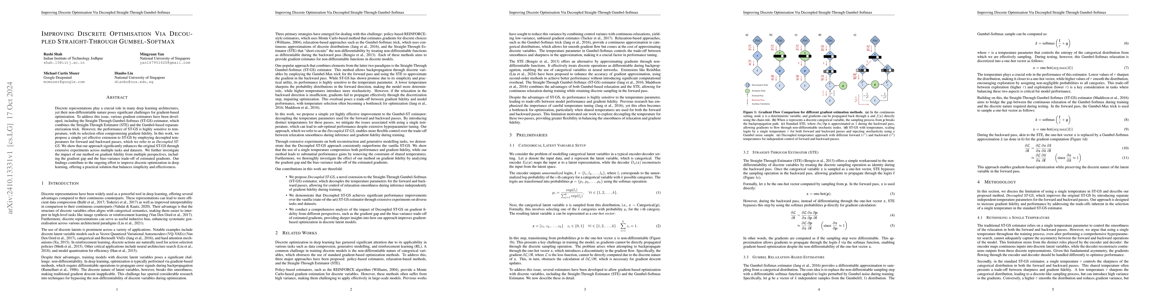 Thumbnail for Improving Discrete Optimisation Via Decoupled Straight-Through
  Gumbel-Softmax