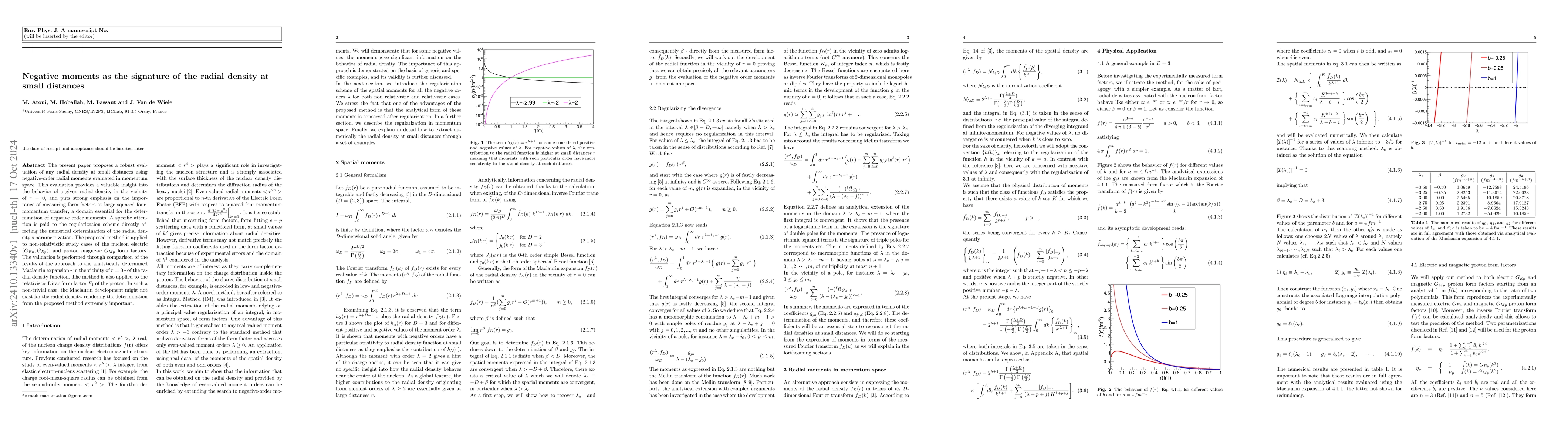 Thumbnail for Negative moments as the signature of the radial density at small
  distances