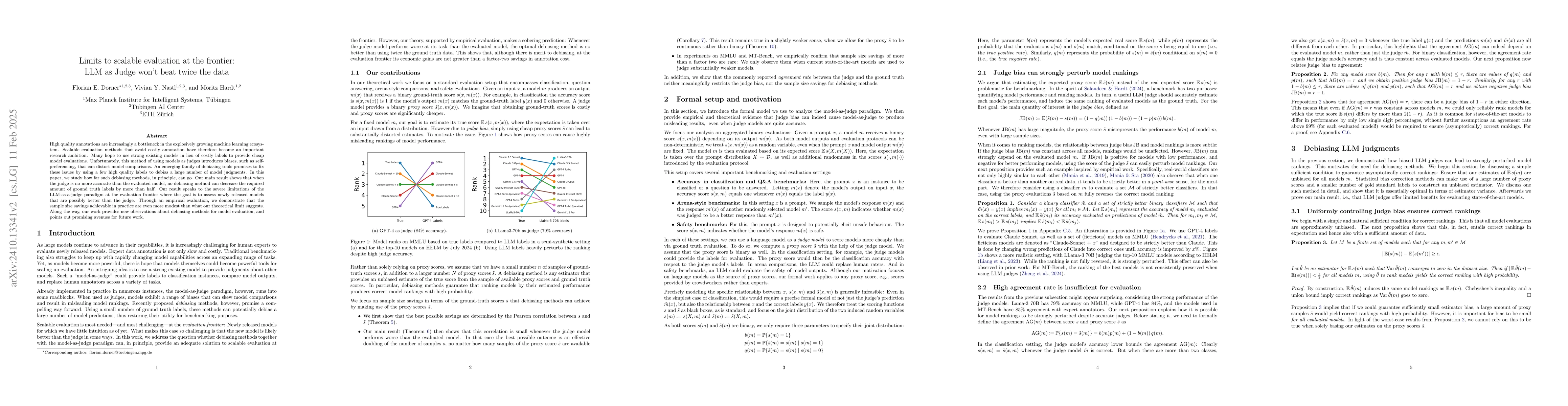 Thumbnail for Limits to scalable evaluation at the frontier: LLM as Judge won't beat
  twice the data