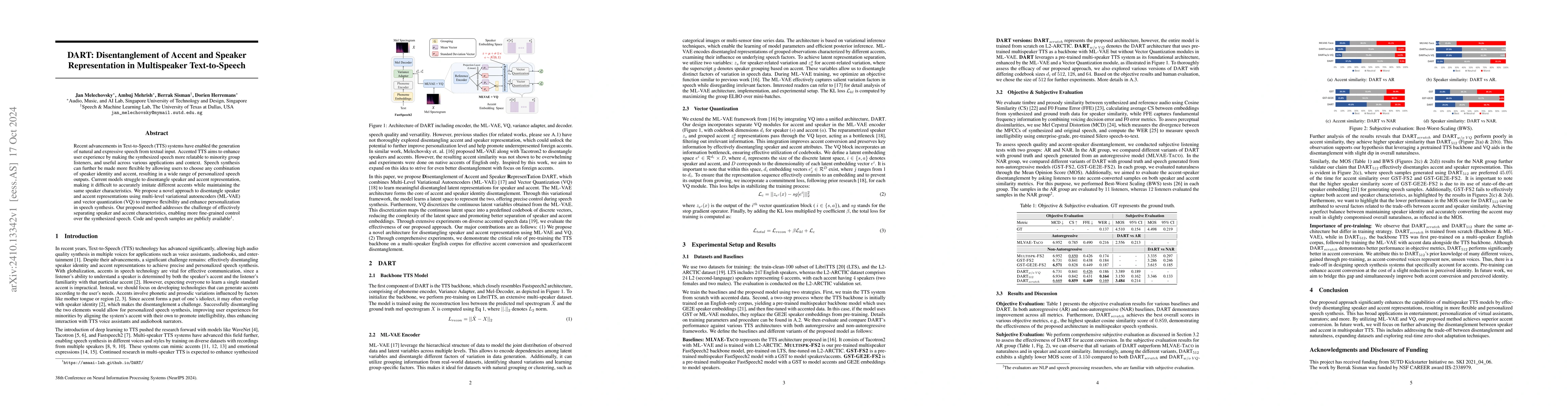 Thumbnail for DART: Disentanglement of Accent and Speaker Representation in
  Multispeaker Text-to-Speech