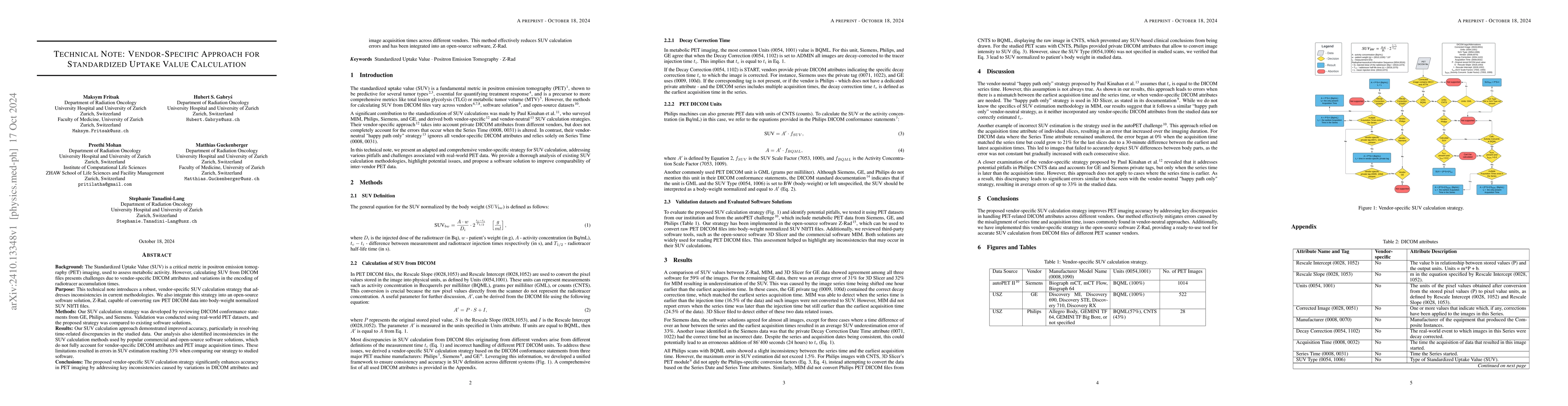Thumbnail for Technical Note: Vendor-Specific Approach for Standardized Uptake Value
  Calculation