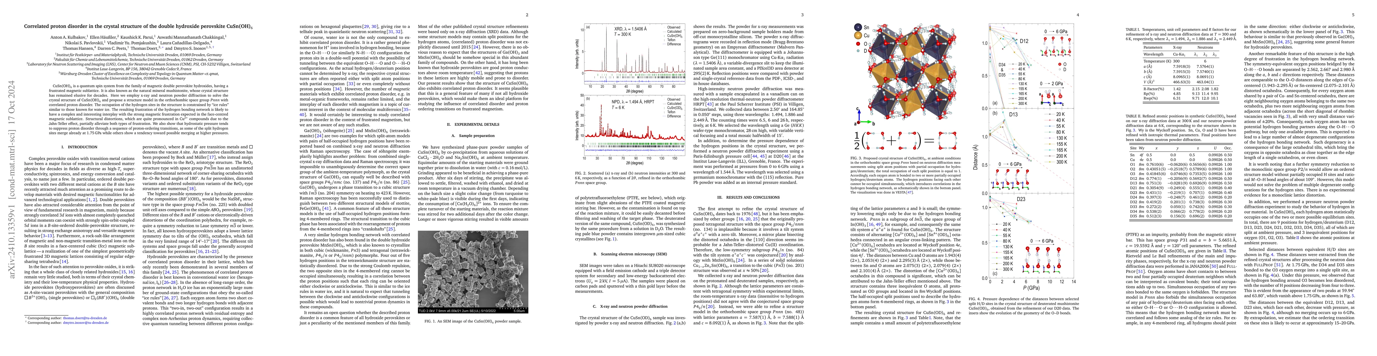 Thumbnail for Correlated proton disorder in the crystal structure of the double
  hydroxide perovskite CuSn(OH)$_6$