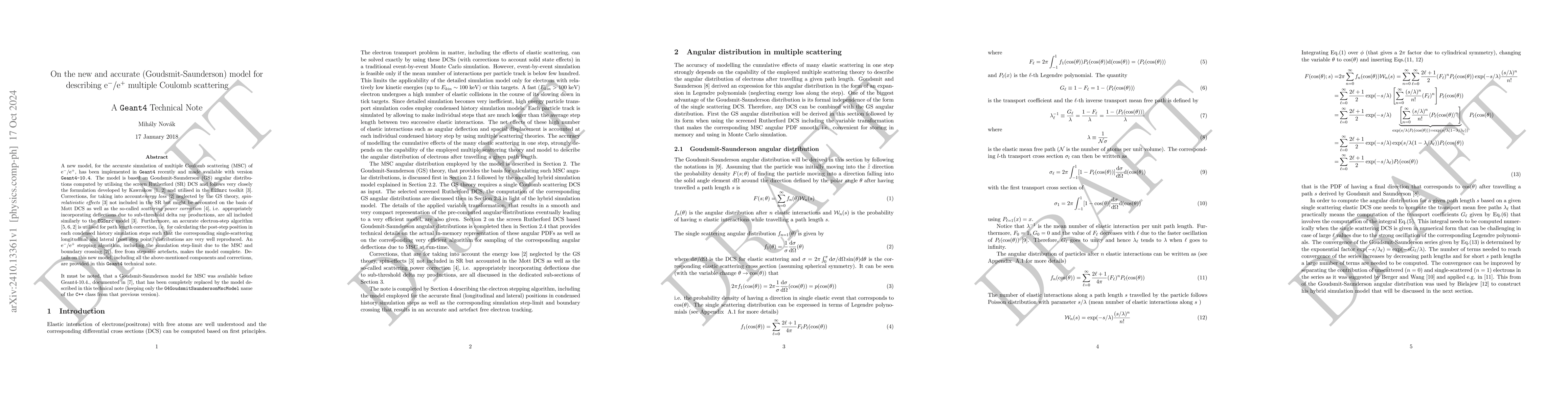 Thumbnail for On the new and accurate (Goudsmit-Saunderson) model for describing e-/e+
  multiple Coulomb scattering (Geant4 Technical Note)