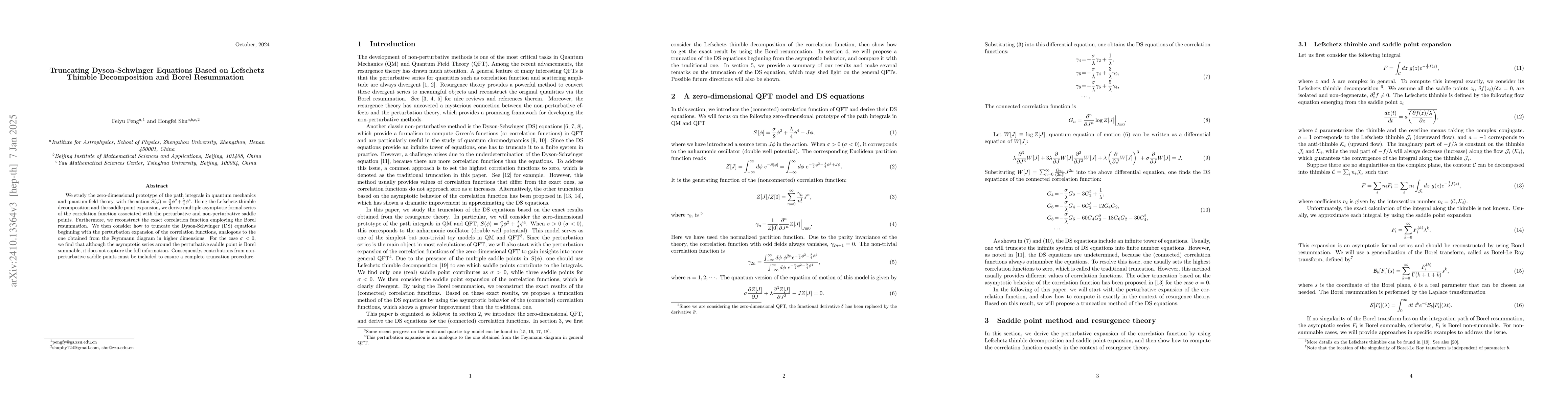Thumbnail for Truncating Dyson-Schwinger Equations Based on Lefschetz Thimble
  Decomposition and Borel Resummation
