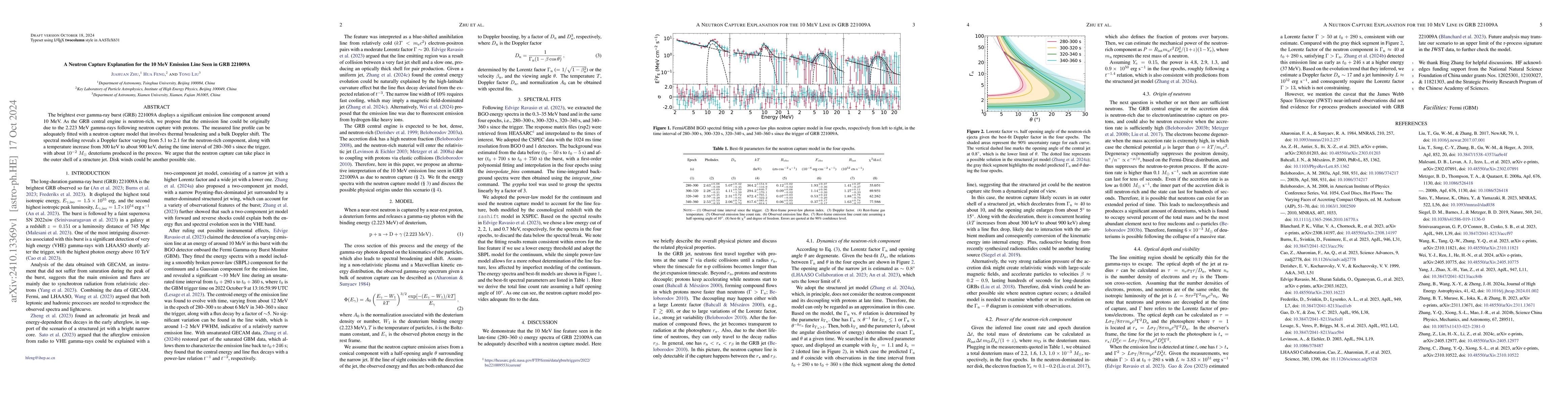 Thumbnail for A Neutron Capture Explanation for the 10 MeV Emission Line Seen in GRB
  221009A