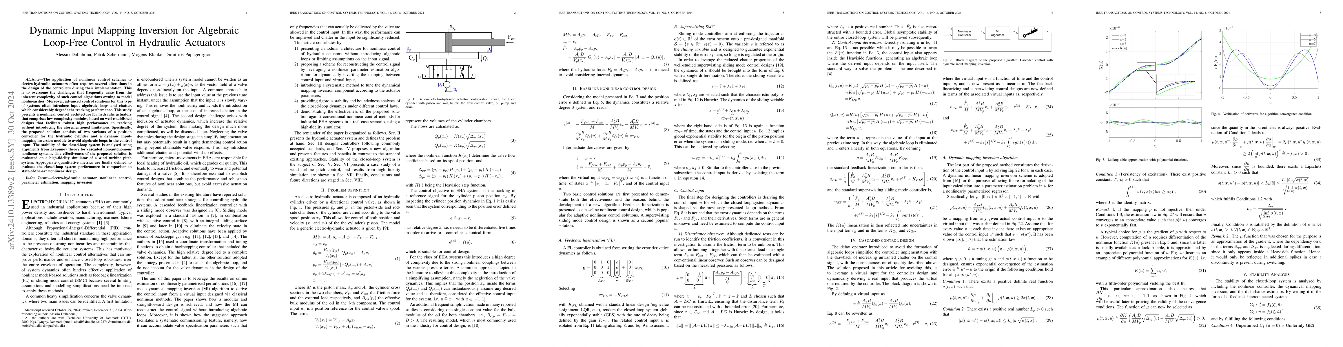 Thumbnail for Dynamic Input Mapping Inversion for Algebraic Loop-Free Control in
  Hydraulic Actuators