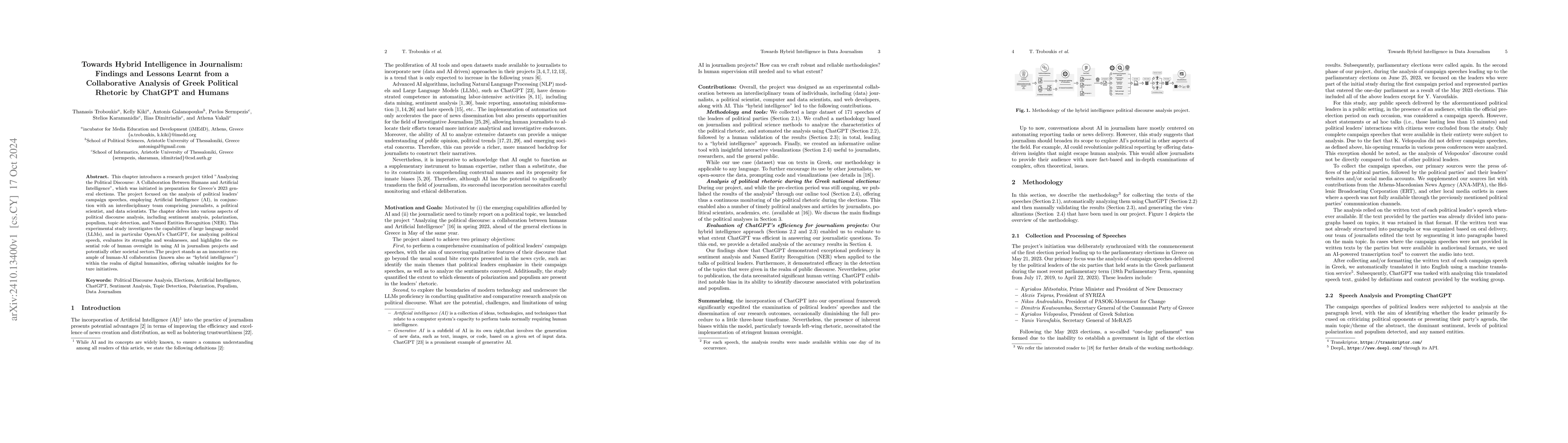 Thumbnail for Towards Hybrid Intelligence in Journalism: Findings and Lessons Learnt
  from a Collaborative Analysis of Greek Political Rhetoric by ChatGPT and
  Humans
