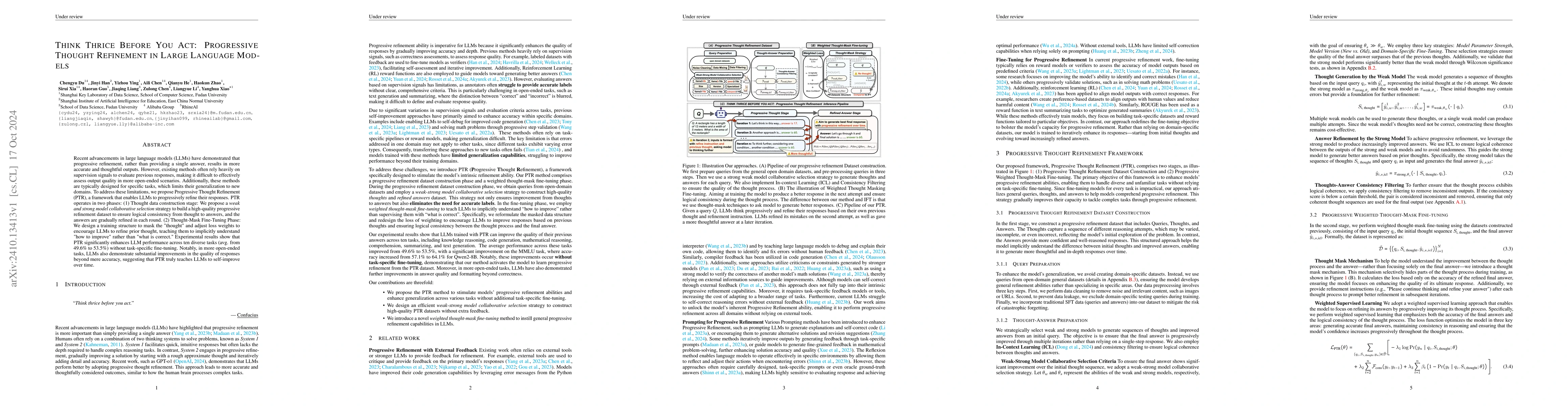 Thumbnail for Think Thrice Before You Act: Progressive Thought Refinement in Large
  Language Models